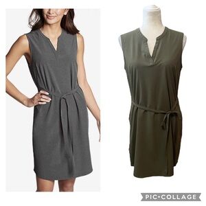 Eddie Bauer Womens Size Medium Sleeveless Belted Dress Olive Green Activewear